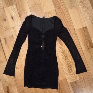 Colysmo Women's Long Sleeve Bodycon Mini Dress Ruched Mesh Short Dress Size M